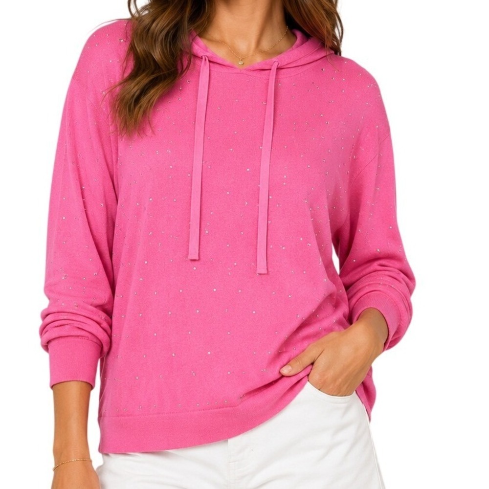 J Society New York Pink Rhinestone Embellished Knit Hoodie Sweater Womens Small